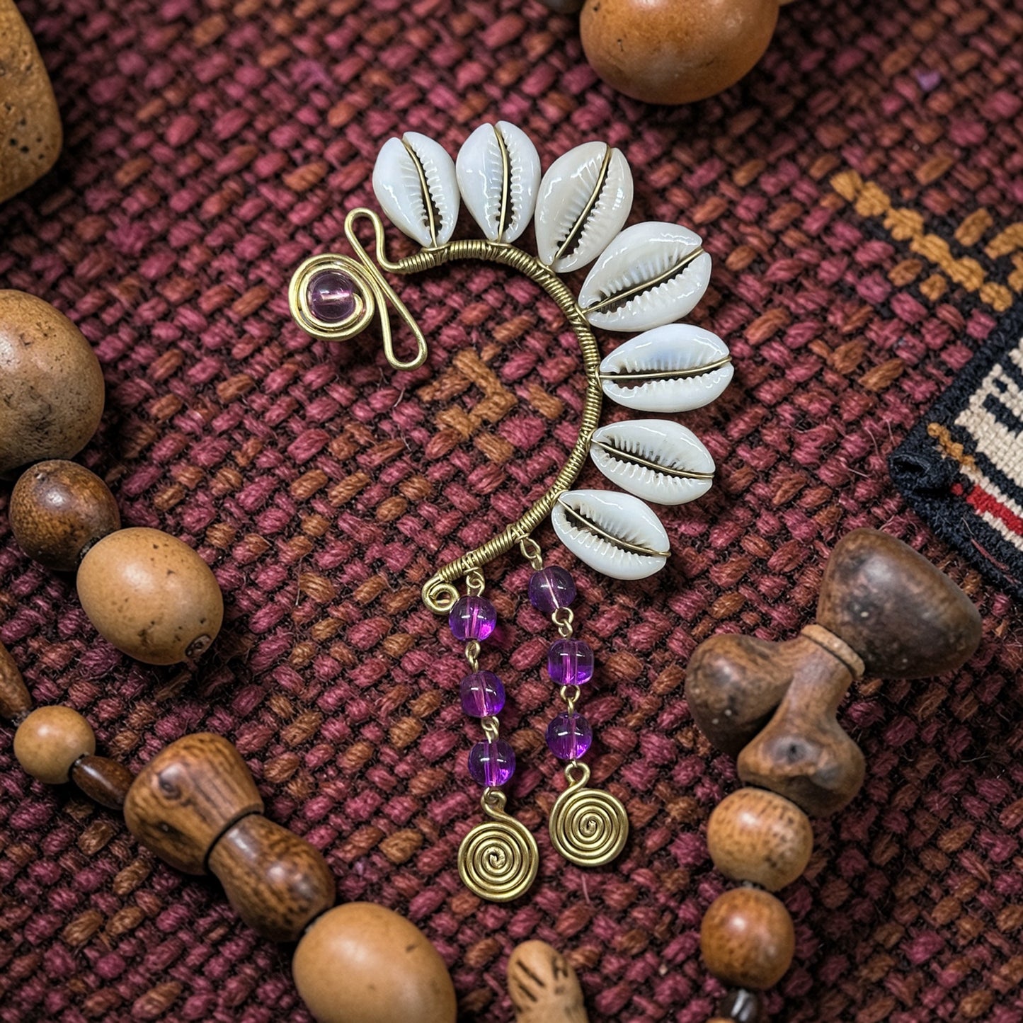 AdornHer “Amethyst Cascade” Cowrie Ear Cuff (Left Ear)