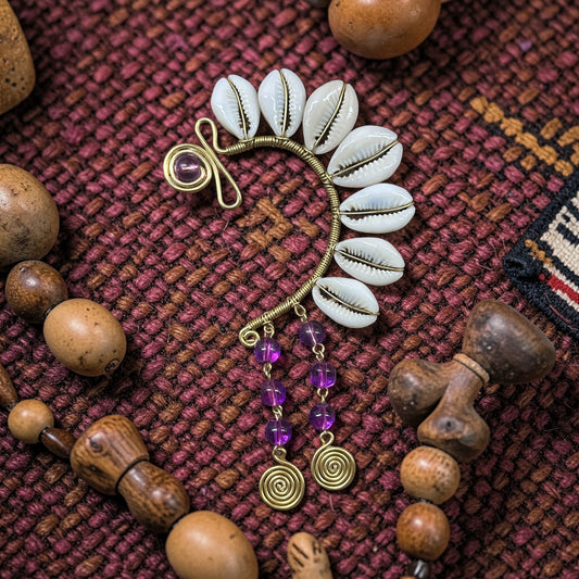 AdornHer “Amethyst Cascade” Cowrie Ear Cuff (Left Ear)