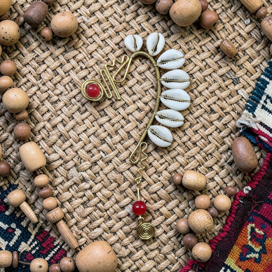 AdornHer “Crimson Flow” Cowrie Ear Cuff (Left Ear)
