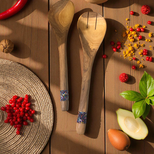 Midnight Harvest Beaded Salad Server Set