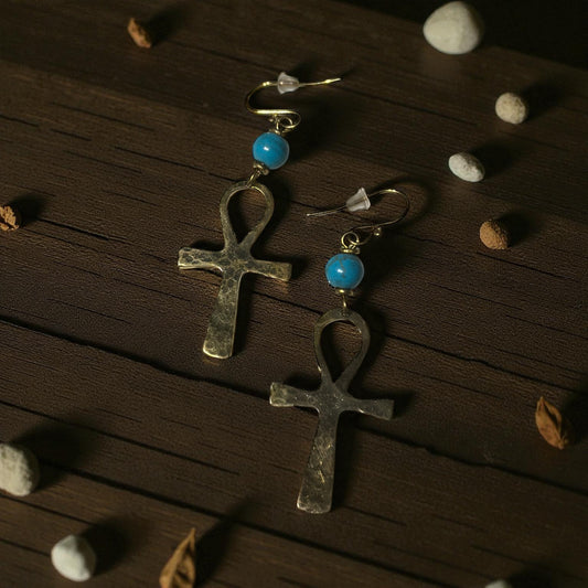 “Blue Nile Healing” Ankh Earrings