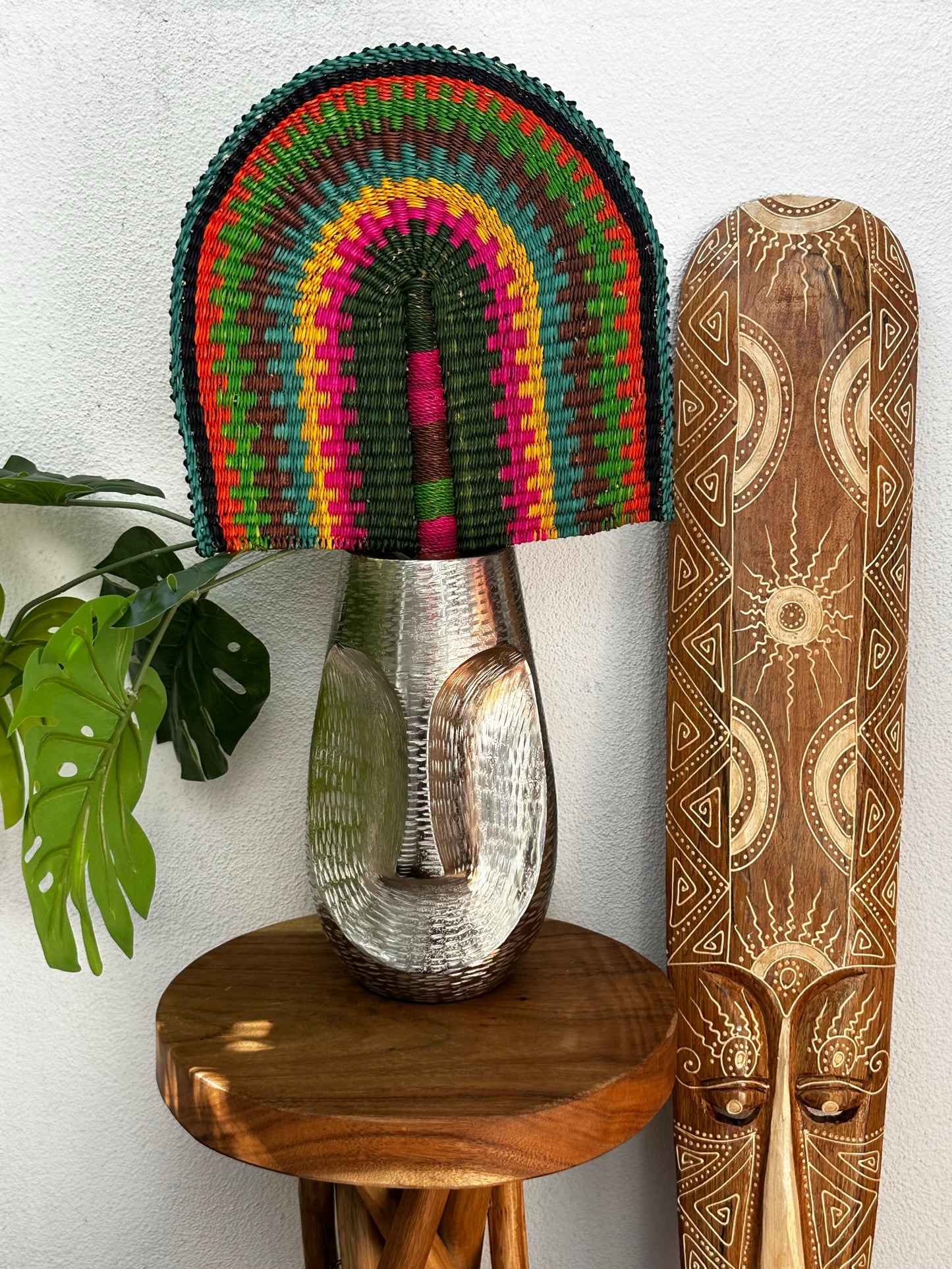 Forest Green Colorful Woven Fan