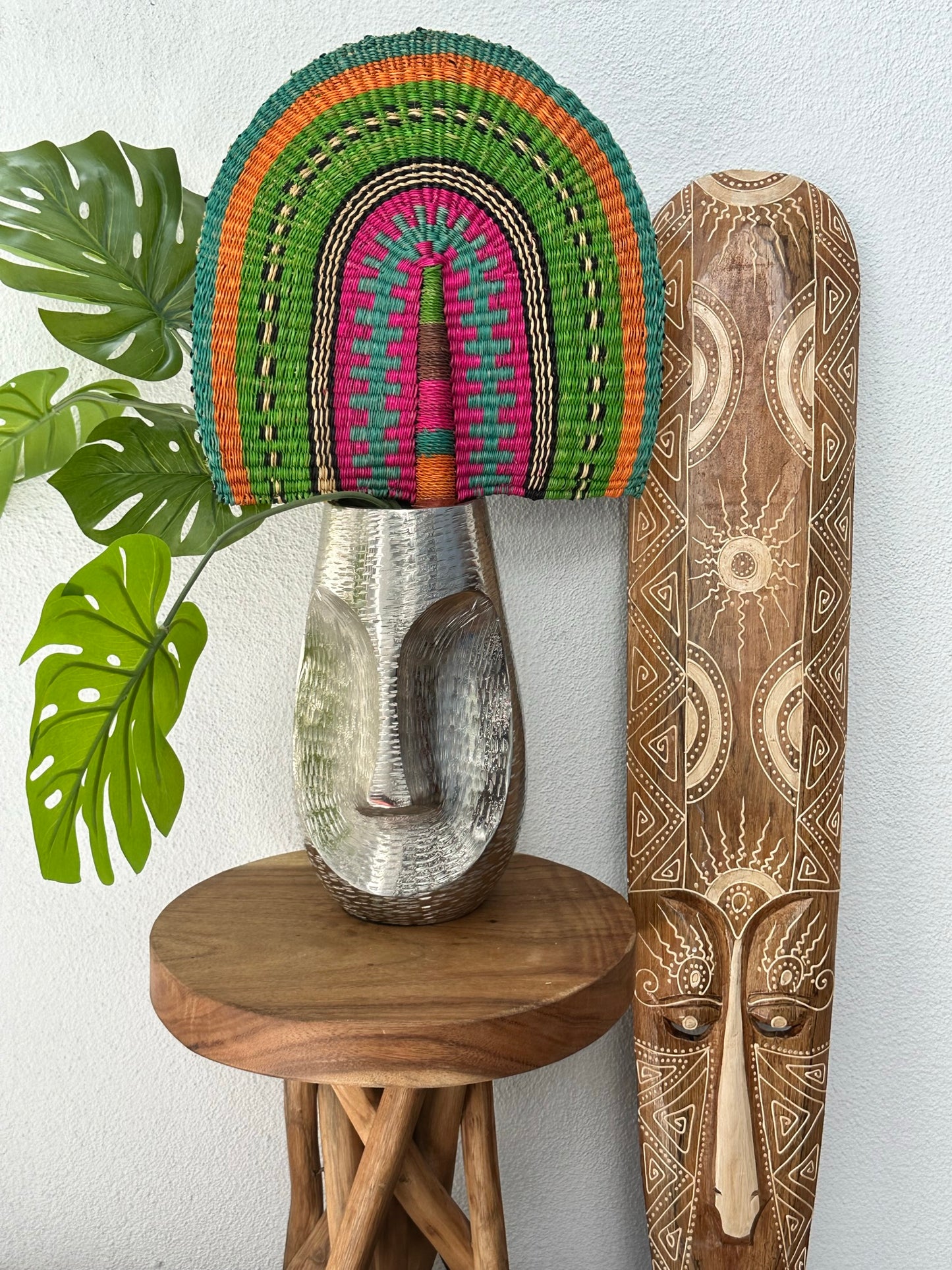 Pink Green Woven Fan