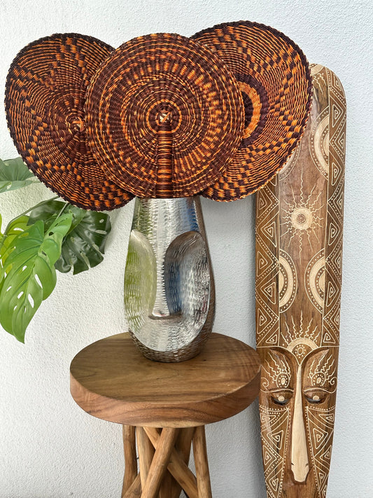 Orange Brown Circle Woven Fan (Imperfections)