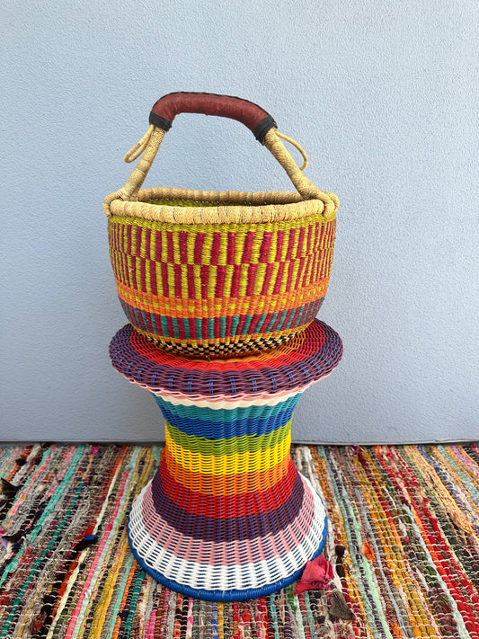 Pink Green  Round Bolga Basket