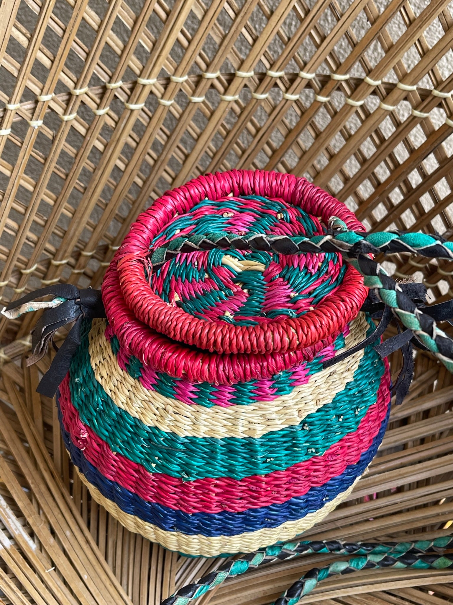 Multi Colorful Stripe Ghanaian Bolga Pot Bag