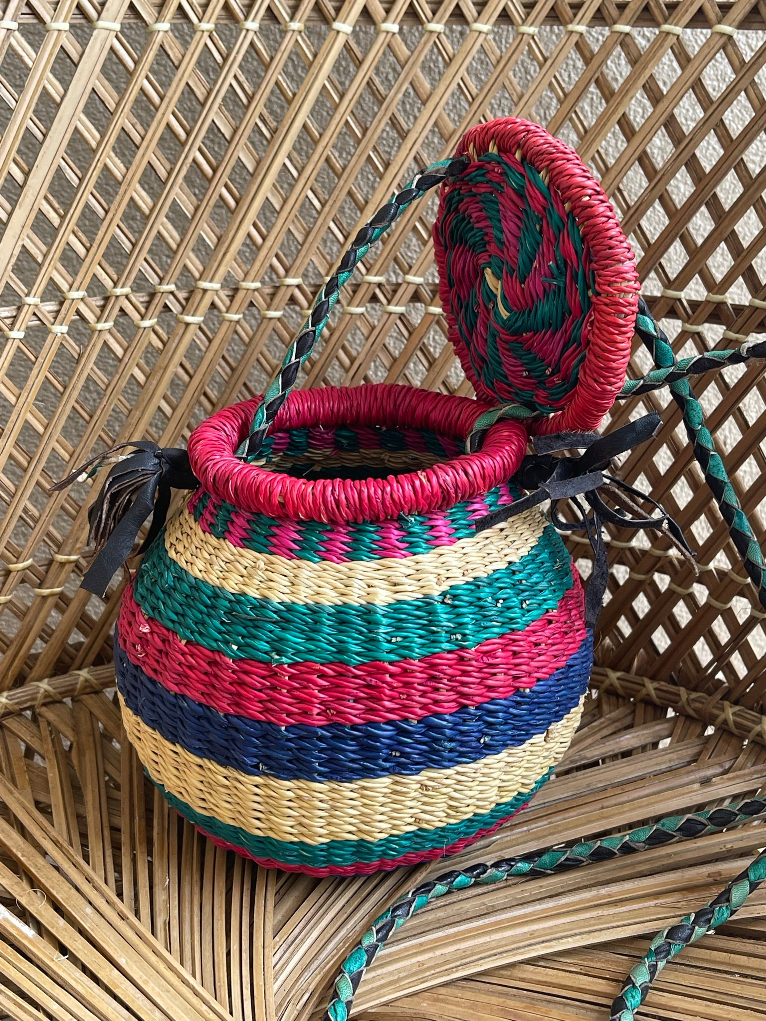 Multi Colorful Stripe Ghanaian Bolga Pot Bag