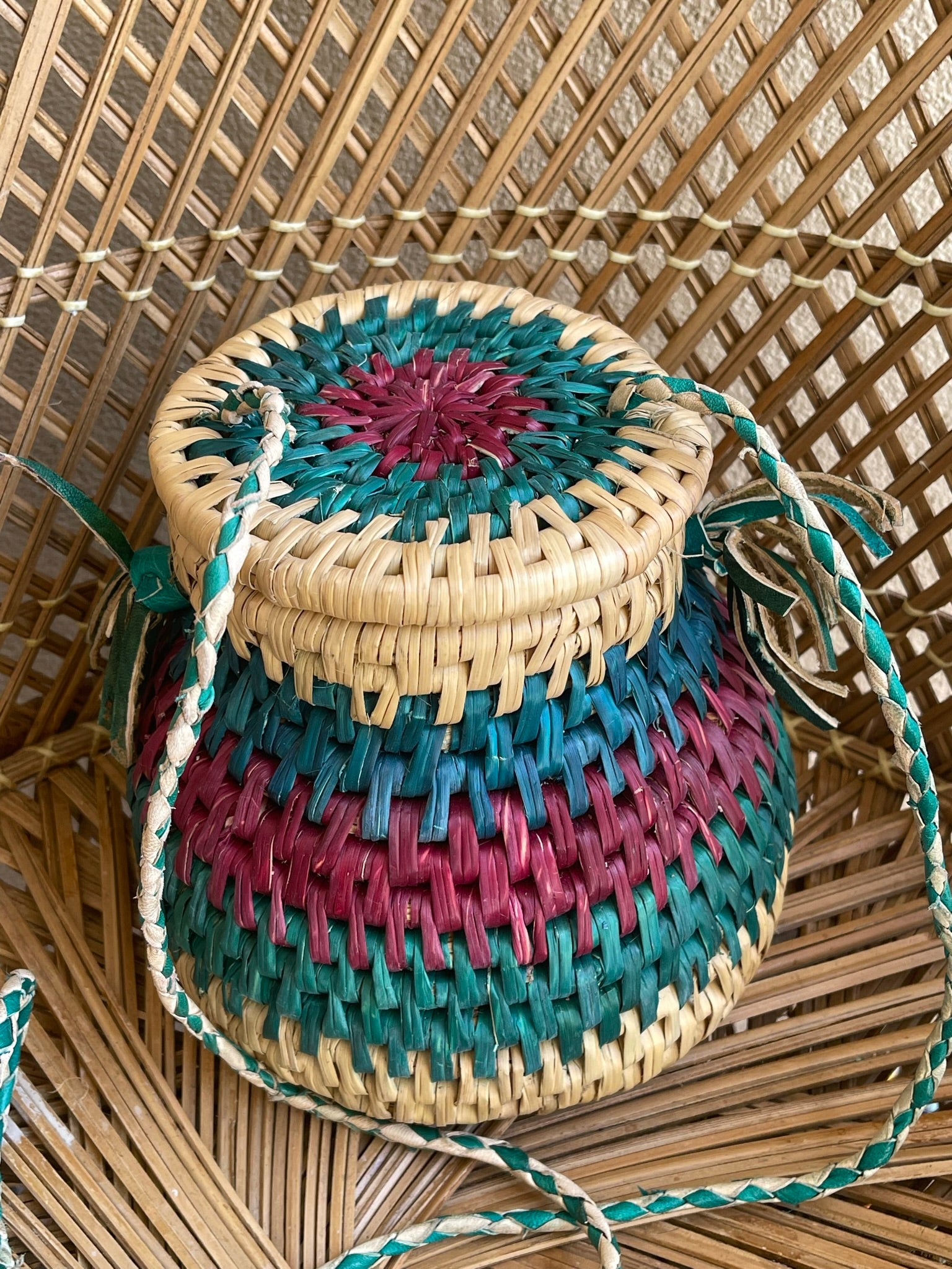 Blue Maroon Ghanaian Bolga Pot Bag