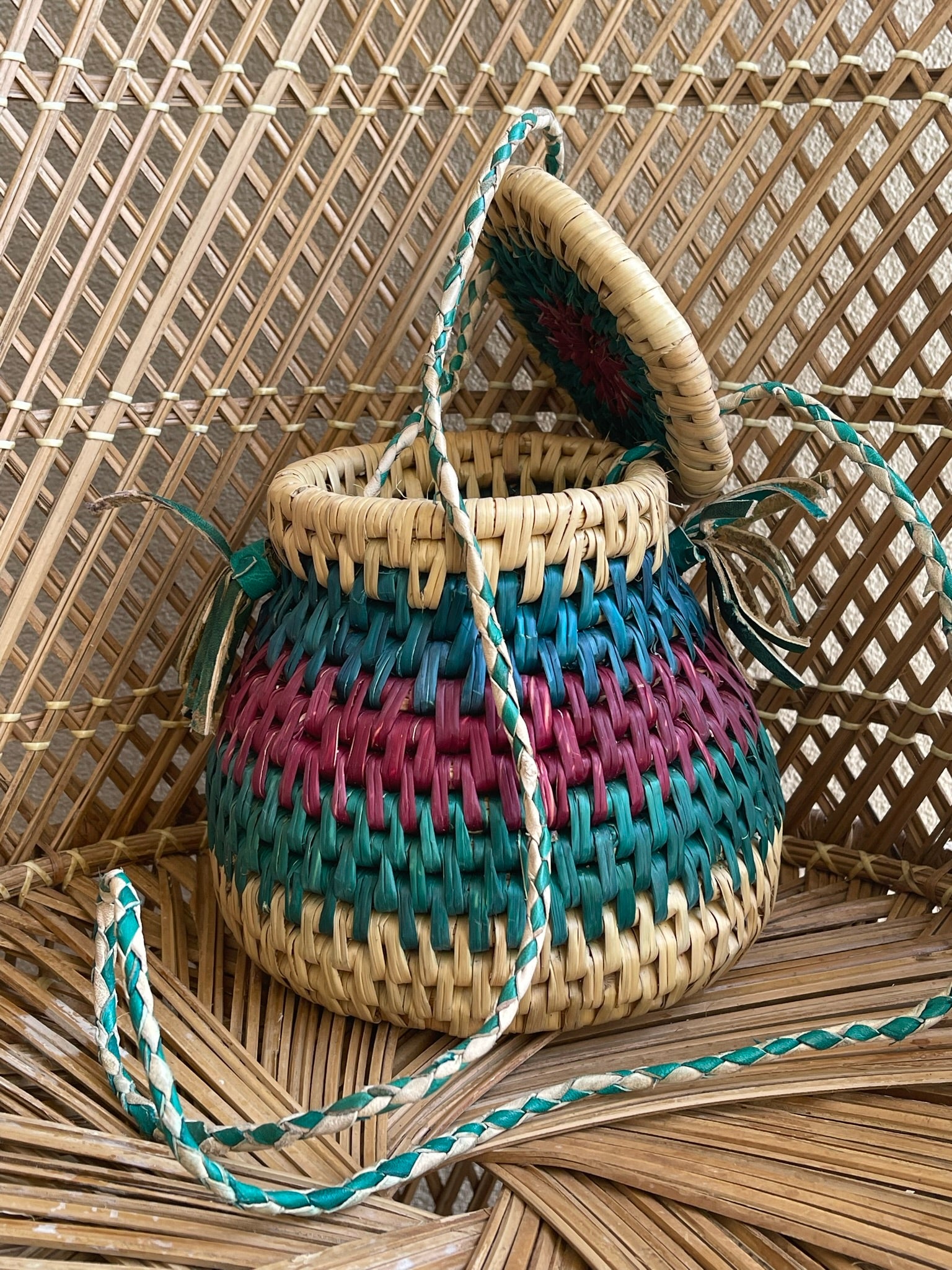 Blue Maroon Ghanaian Bolga Pot Bag