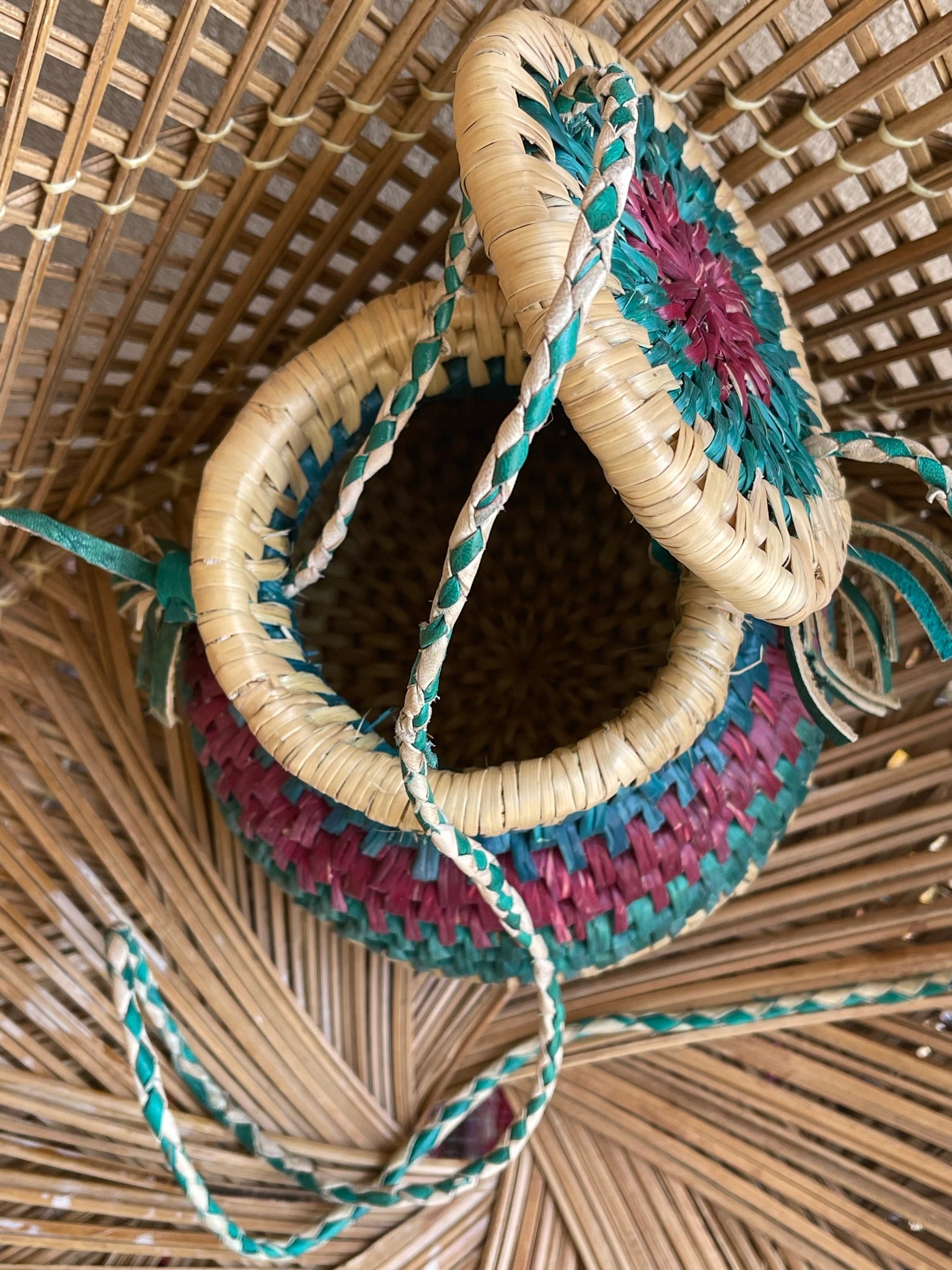 Blue Maroon Ghanaian Bolga Pot Bag
