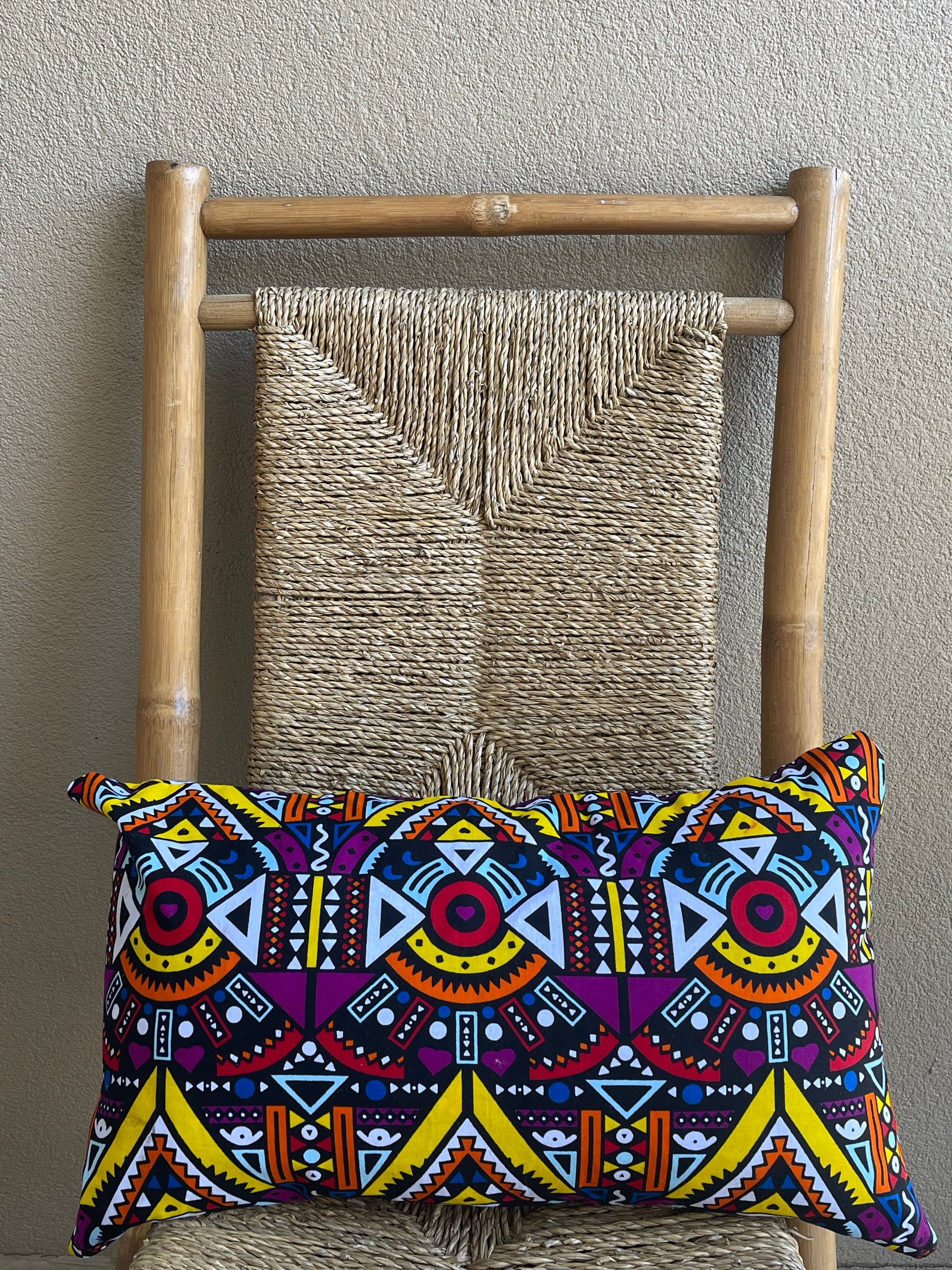 Tribal Ankara Pillow Cover In Red Blue Yellow White