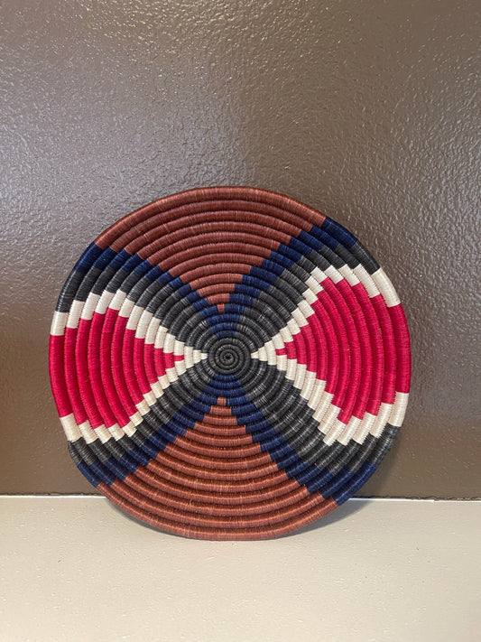 Red Grey Woven African Basket