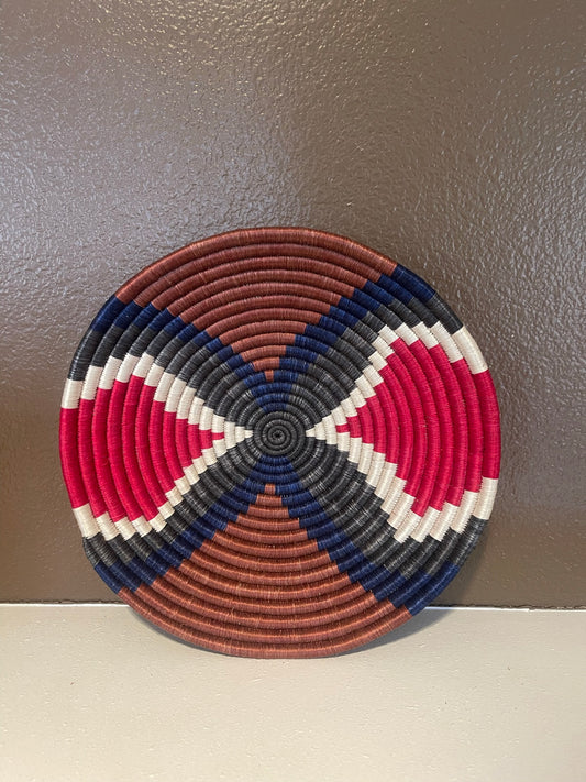 Red Grey Woven African Basket