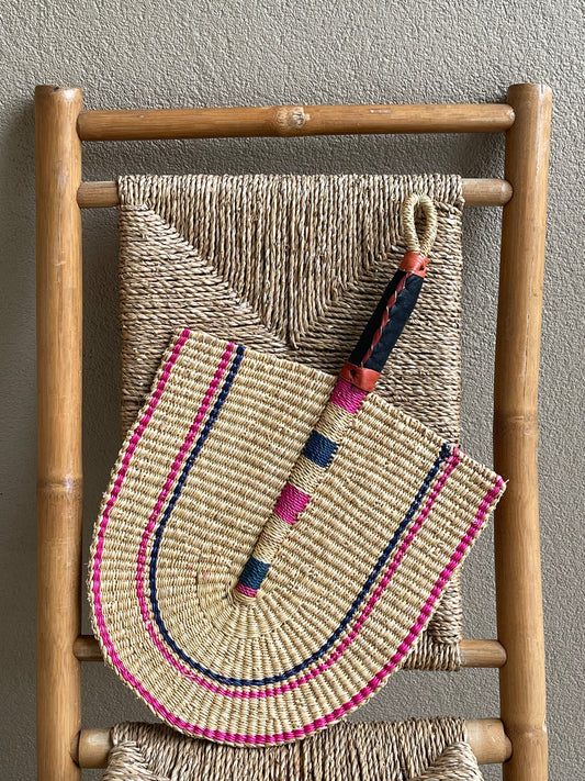 PINK NATURAL WOVEN AFRICAN FAN