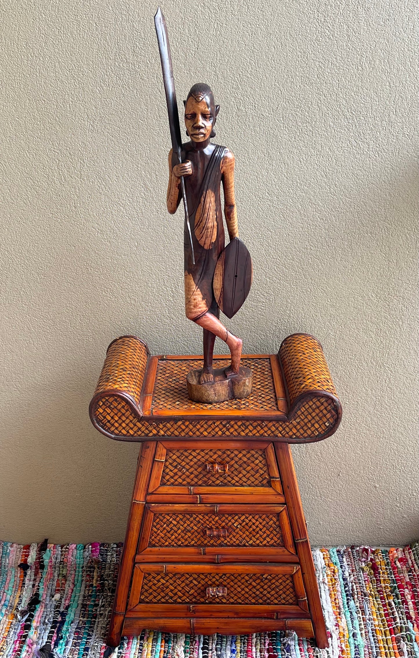 Maasai Man Statue in Ebony Wood