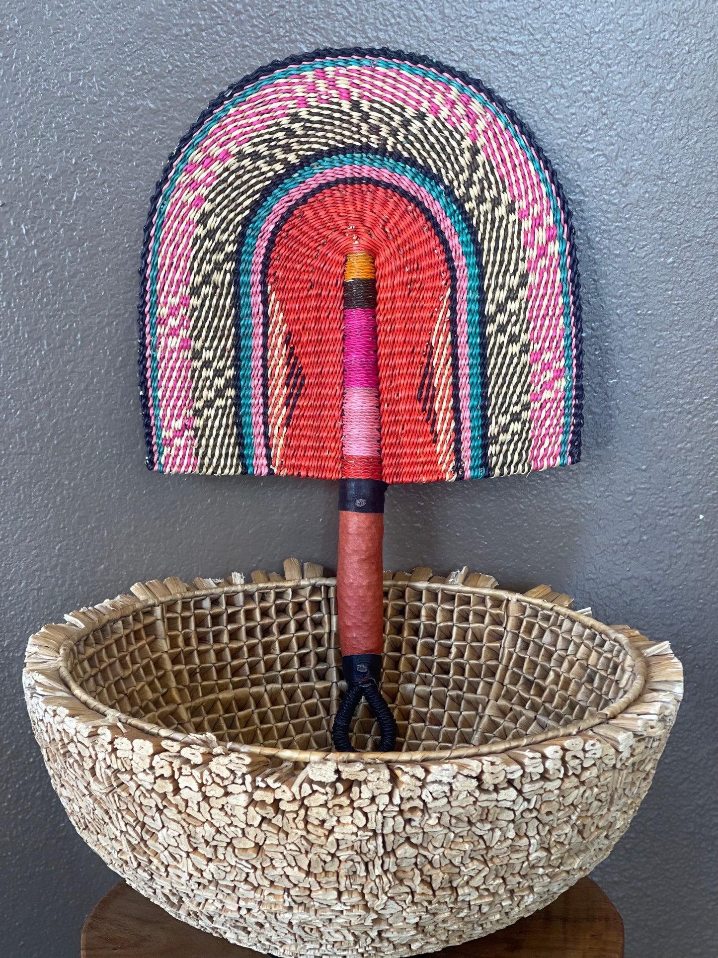 Coral Colorful Woven Fan