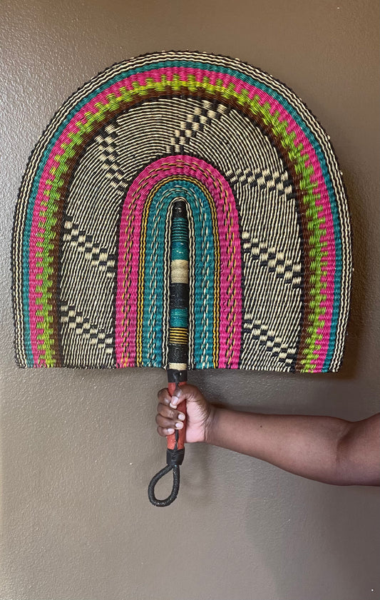 Jumbo Pink Blue Brown Woven Fan