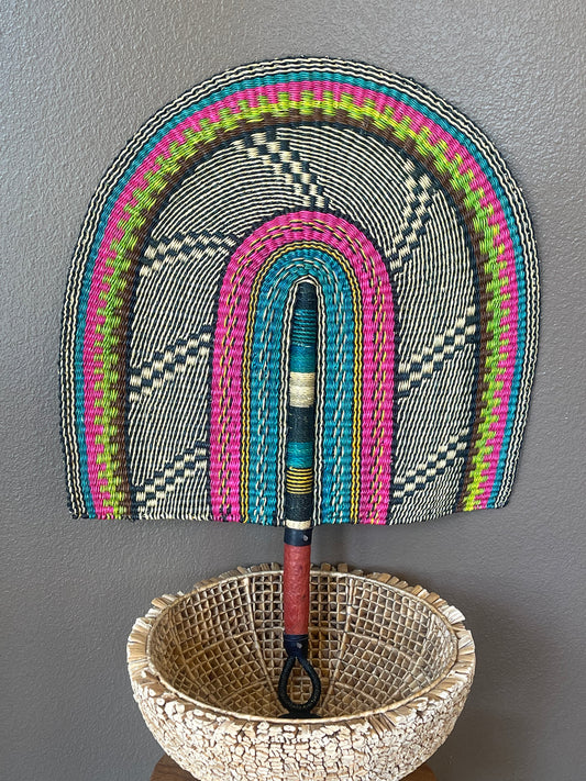 Jumbo Pink Blue Brown Woven Fan