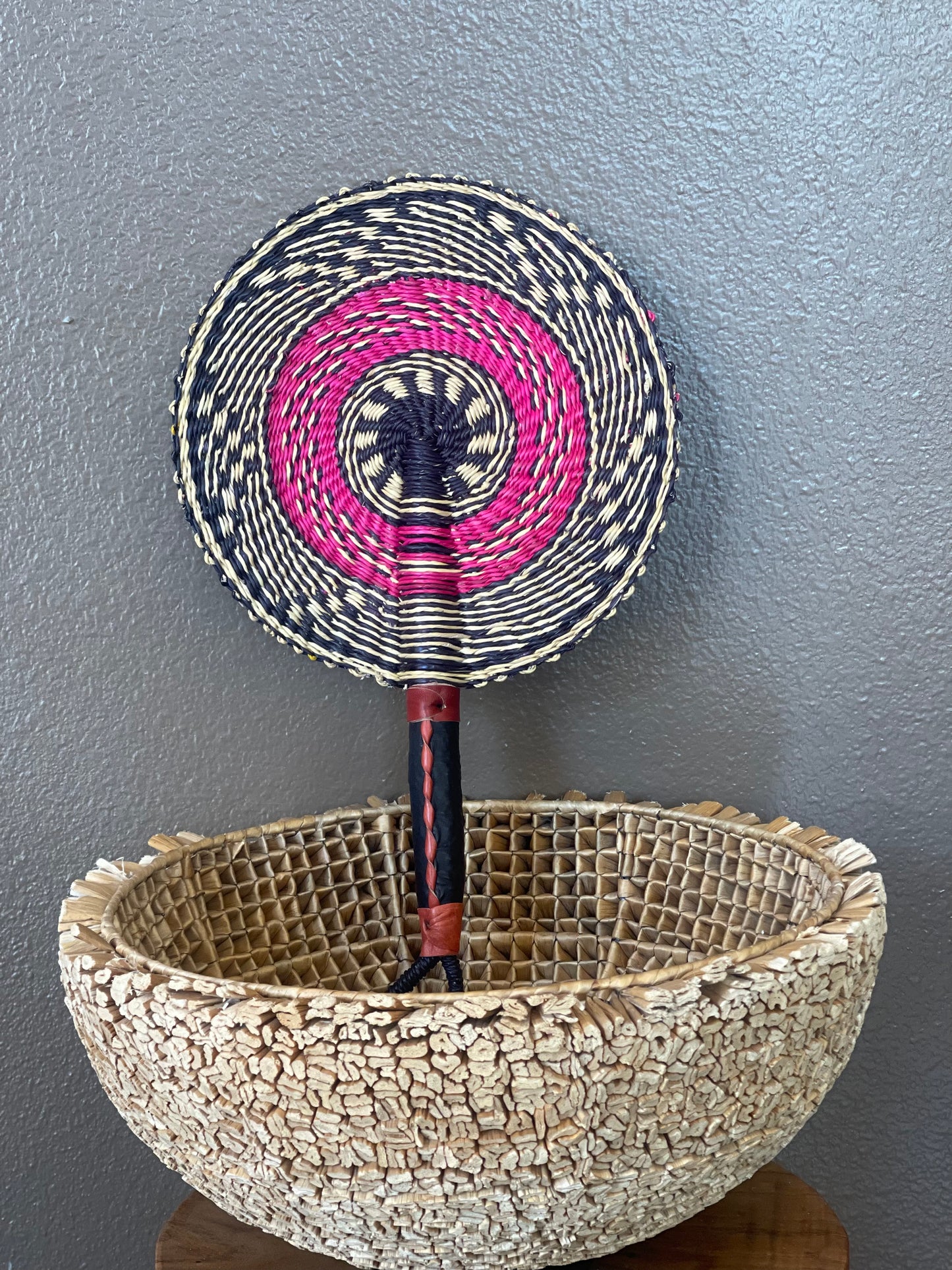 Black Pink Circle Woven Fan (Imperfections)